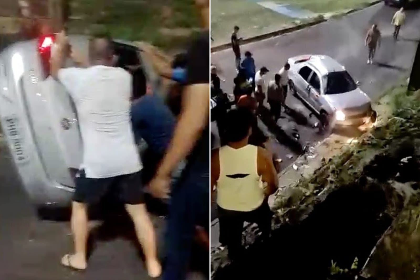 Carro capota no ‘campo do buracão’ em acidente no Parque 10; vídeos