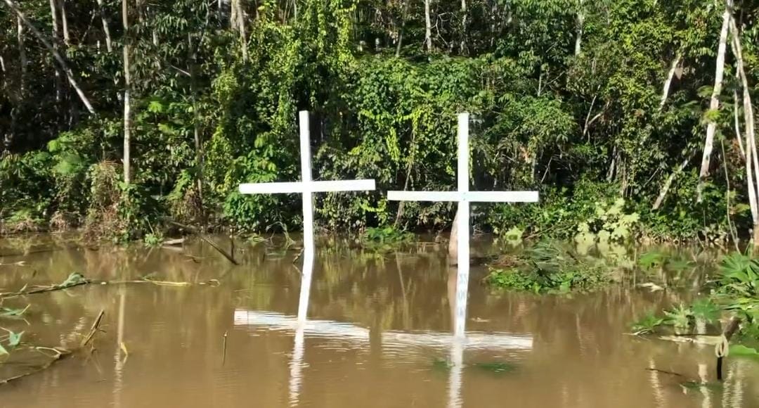 Cruzes são fincadas onde Dom Phillips e Bruno Pereira foram mortos no Amazonas; vídeo