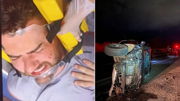 Zé Neto fratura três costelas após carro capotar em acidente grave com carreta