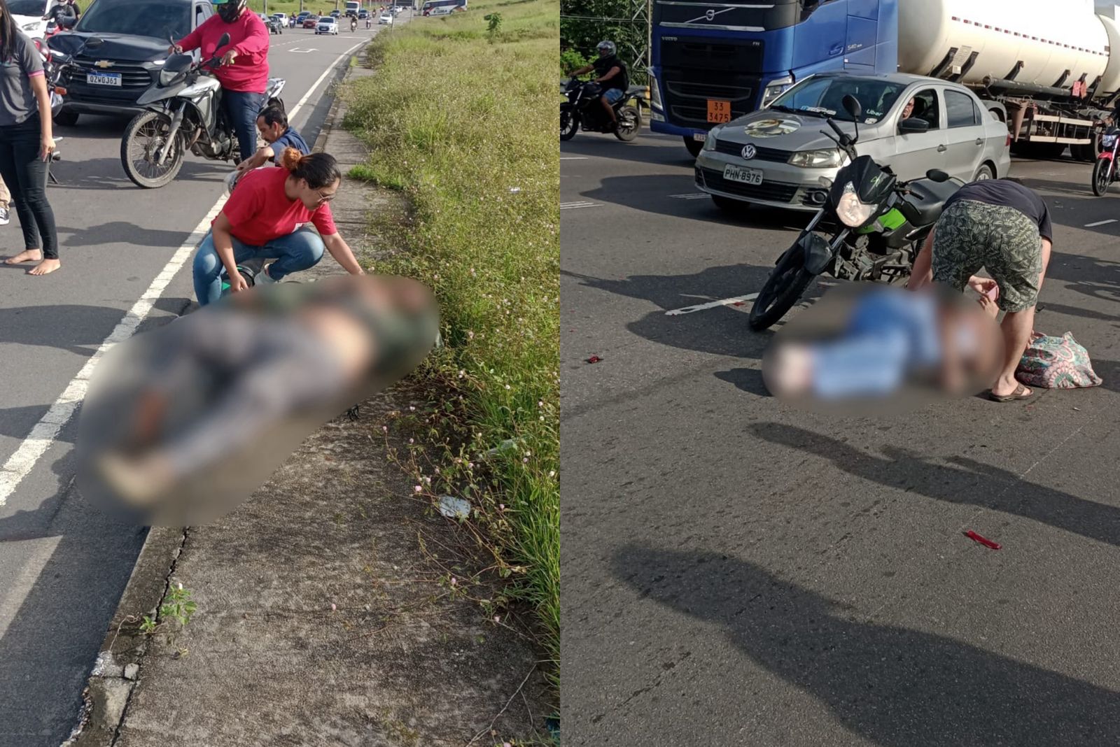 Motociclista de app e passageira ficam feridos em acidente na Avenida das Flores