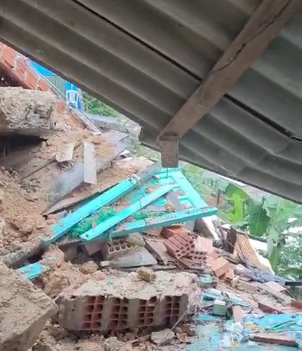 Cão morre e 4 pessoas ficam feridas após muro desabar sobre casa no Terra Nova