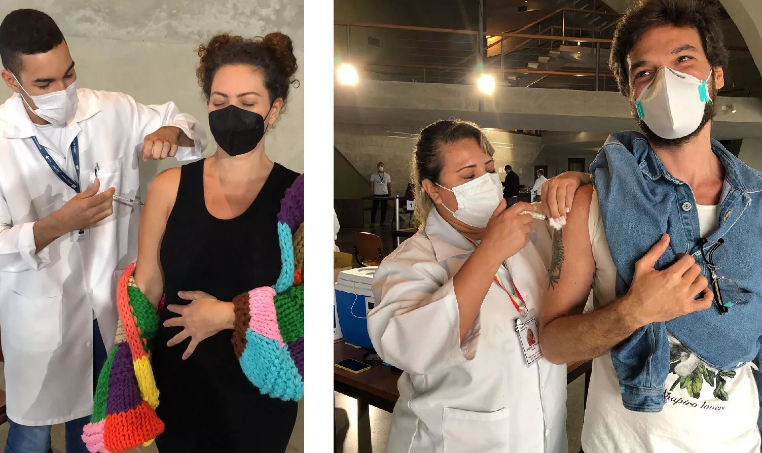 Grávida de gêmeos, Fabíula Nascimento se vacina contra a Covid-19 com Emilio Dantas