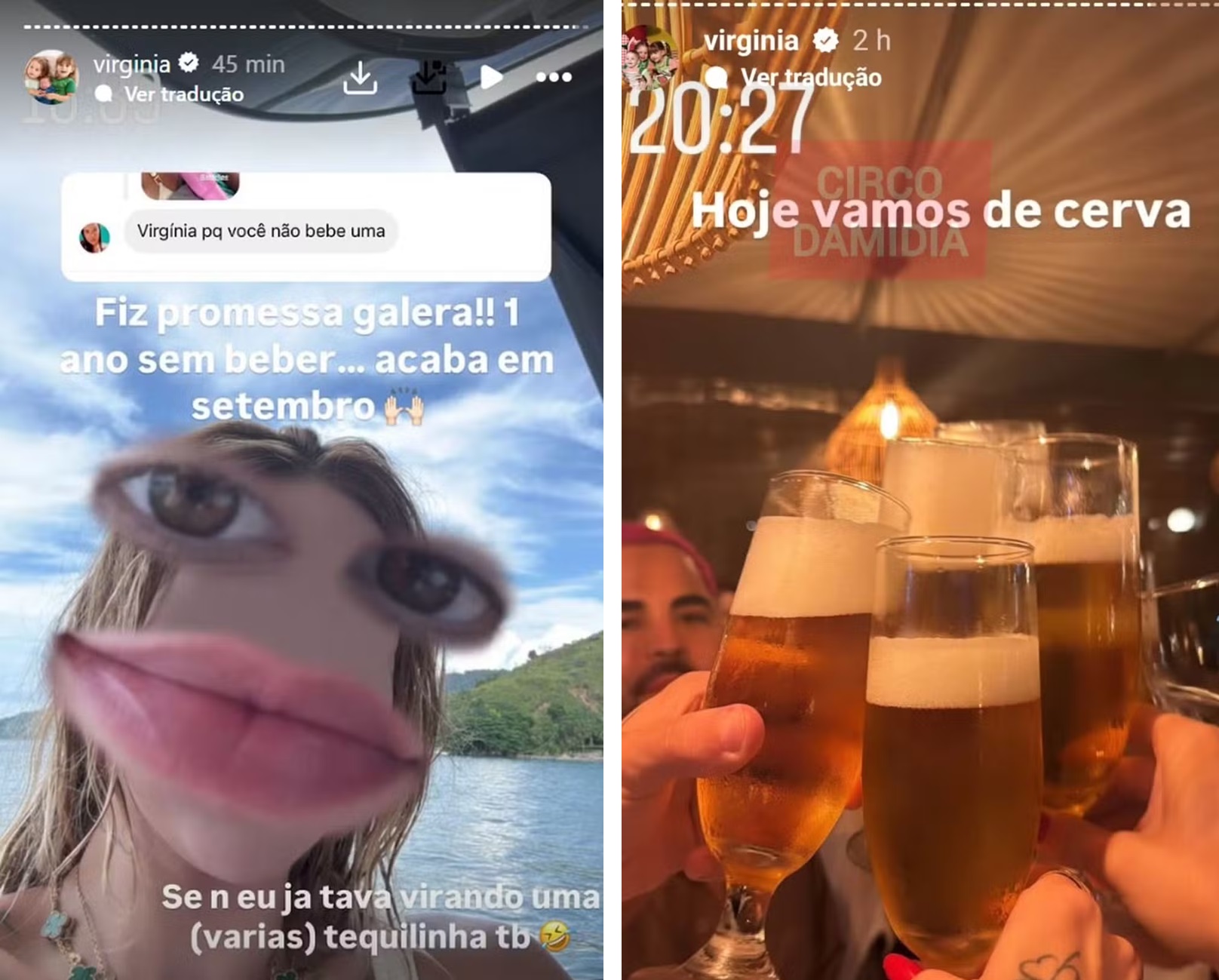 Fãs questionam Virgínia por quebrar promessa sobre beber álcool