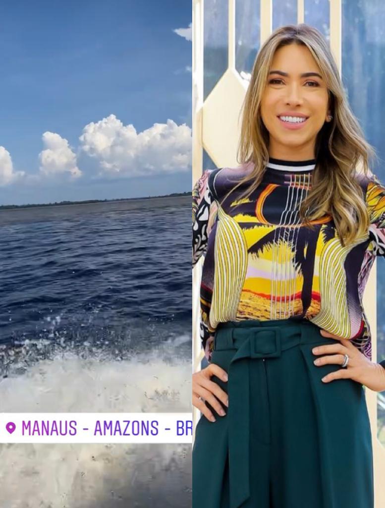 Patrícia Abravanel visita Manaus e curte passeio de lancha no encontro das águas