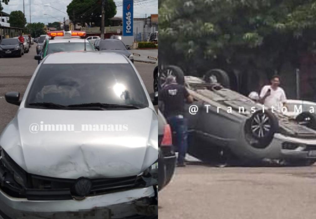Carro capota e uma pessoa fica ferida em Manaus