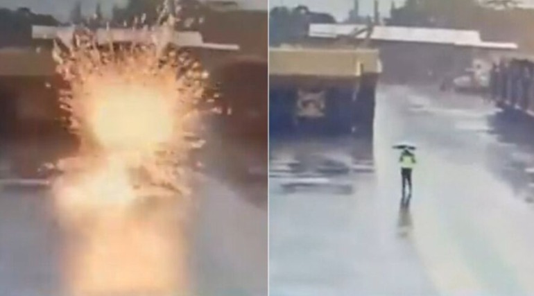 Guarda-chuva explode após homem ser atingido por raio; vídeo chocante