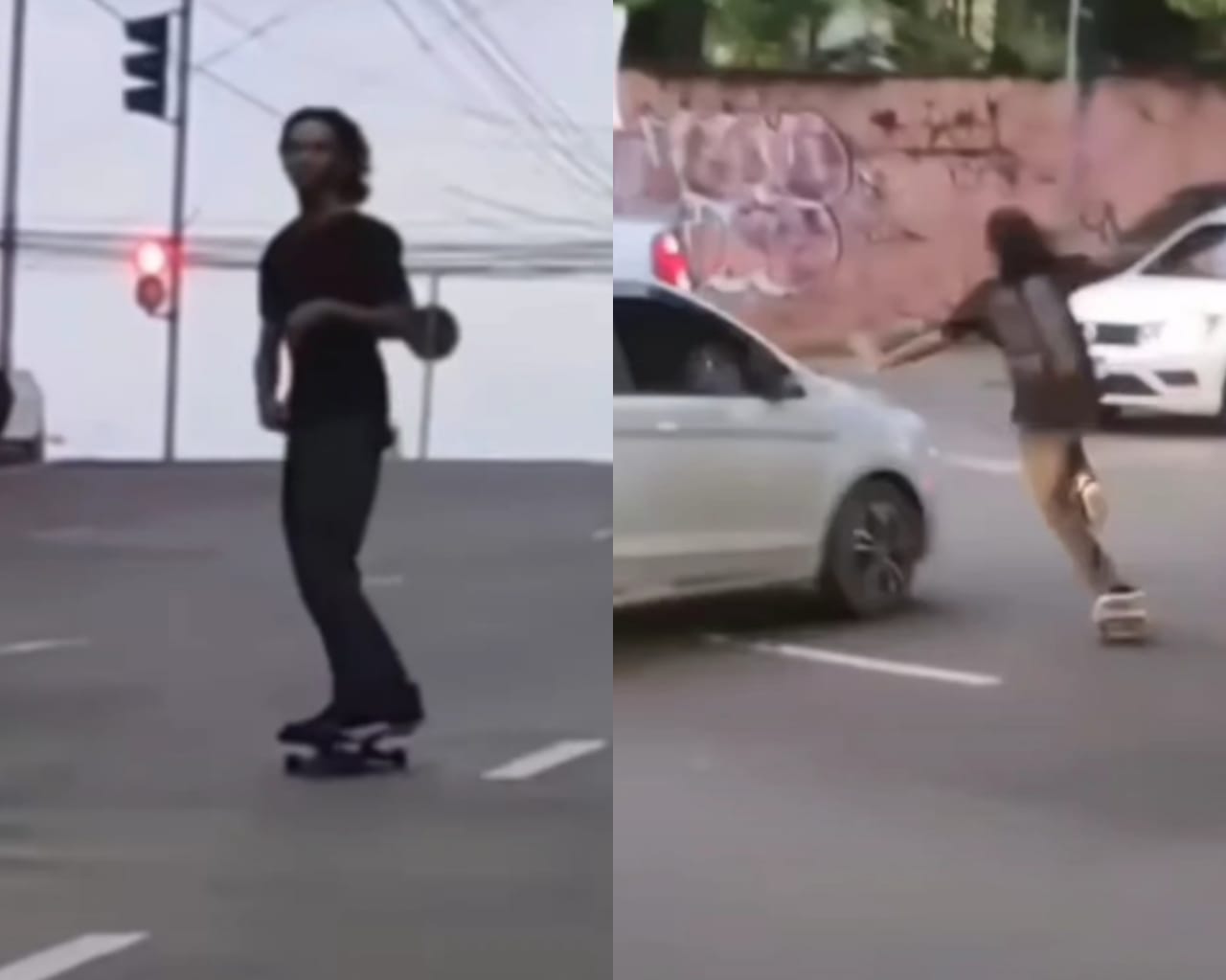 Homem desce ladeira de skate e é atingido por carro durante acidente em Manaus; vídeo
