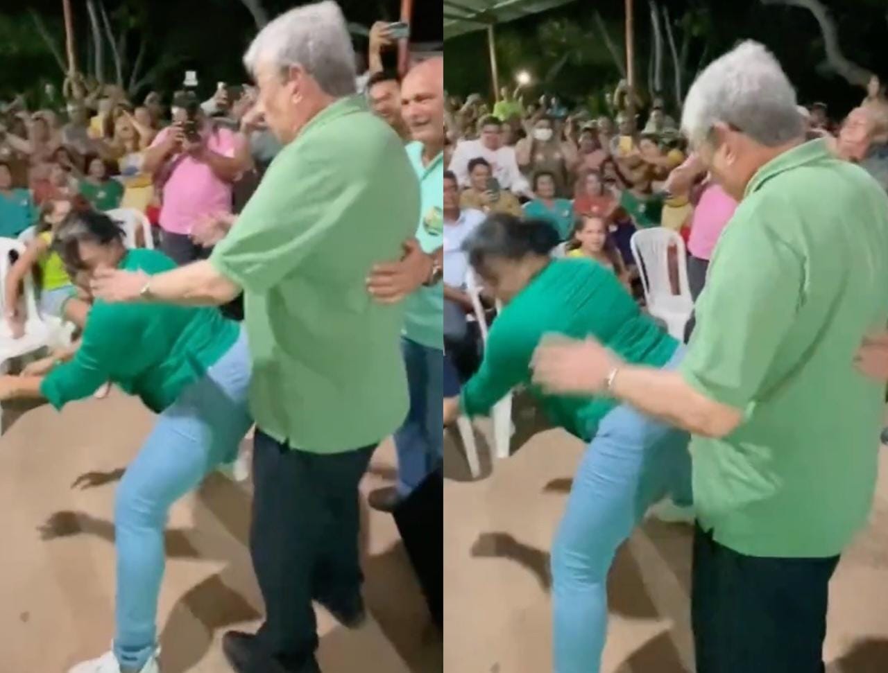 Ex-senador Garibaldi Alves se assusta ao levar 'sarrada' de eleitora; vídeo