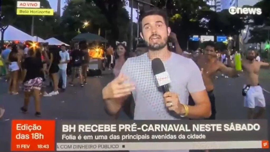 Vídeo: repórter da Globo passa por saia justa durante ao vivo em bloco de rua: 'muito viad*' 