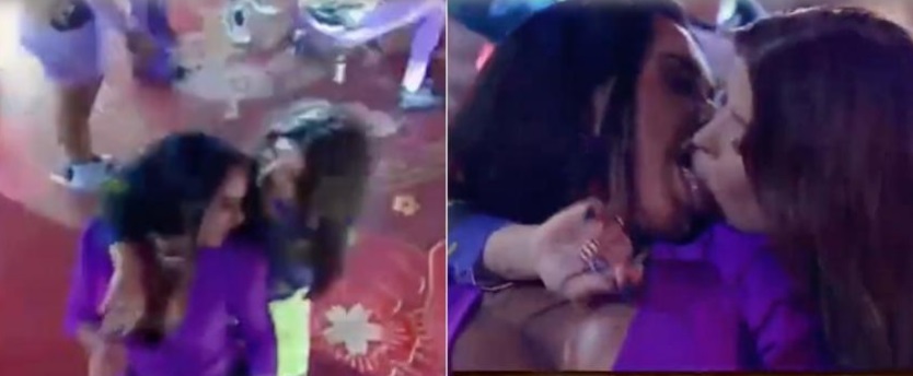 Simioni e Jaquelline dão beijão de língua durante festa em A Fazenda
