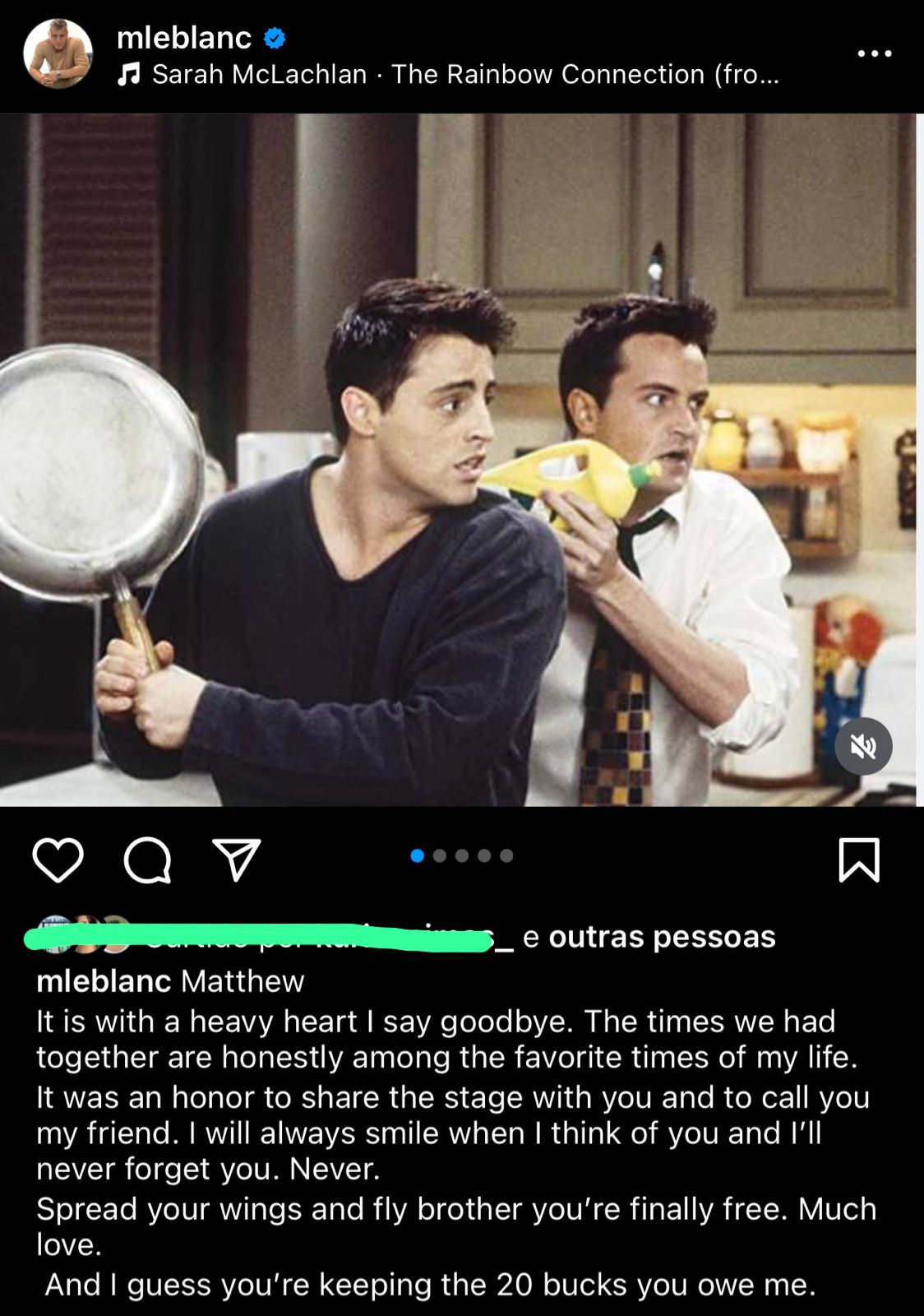 Matt LeBlanc, o Joey de 'Friends', homenageia Matthew Perry com texto emocionante  
