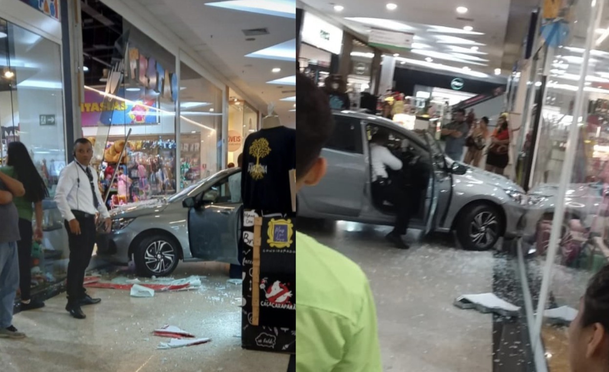 Funcionária de stand acelera carro e destrói loja em shopping de Manaus