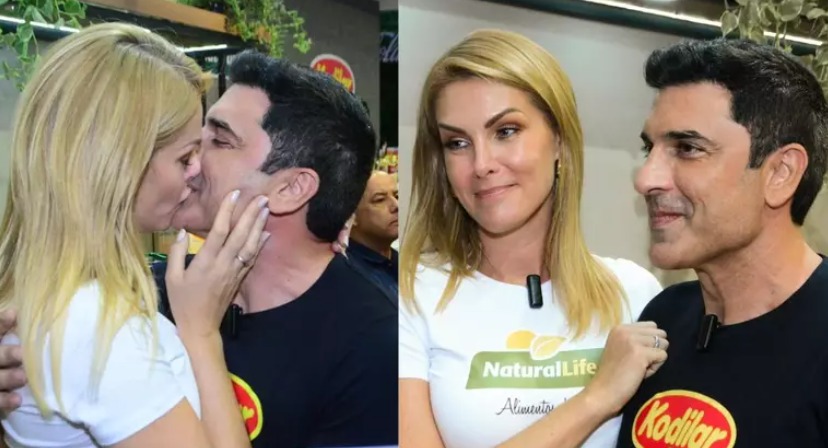 Ana Hickmann e Edu Guedes dão beijão em primeira aparição pública
