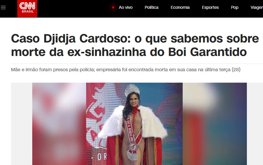 Caso Djidja Cardoso repercute na imprensa nacional 