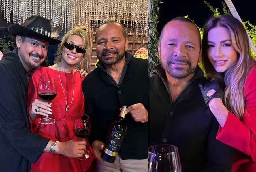 Pai de Neymar faz rara aparição com namorada em aniversário de Lívia Andrade