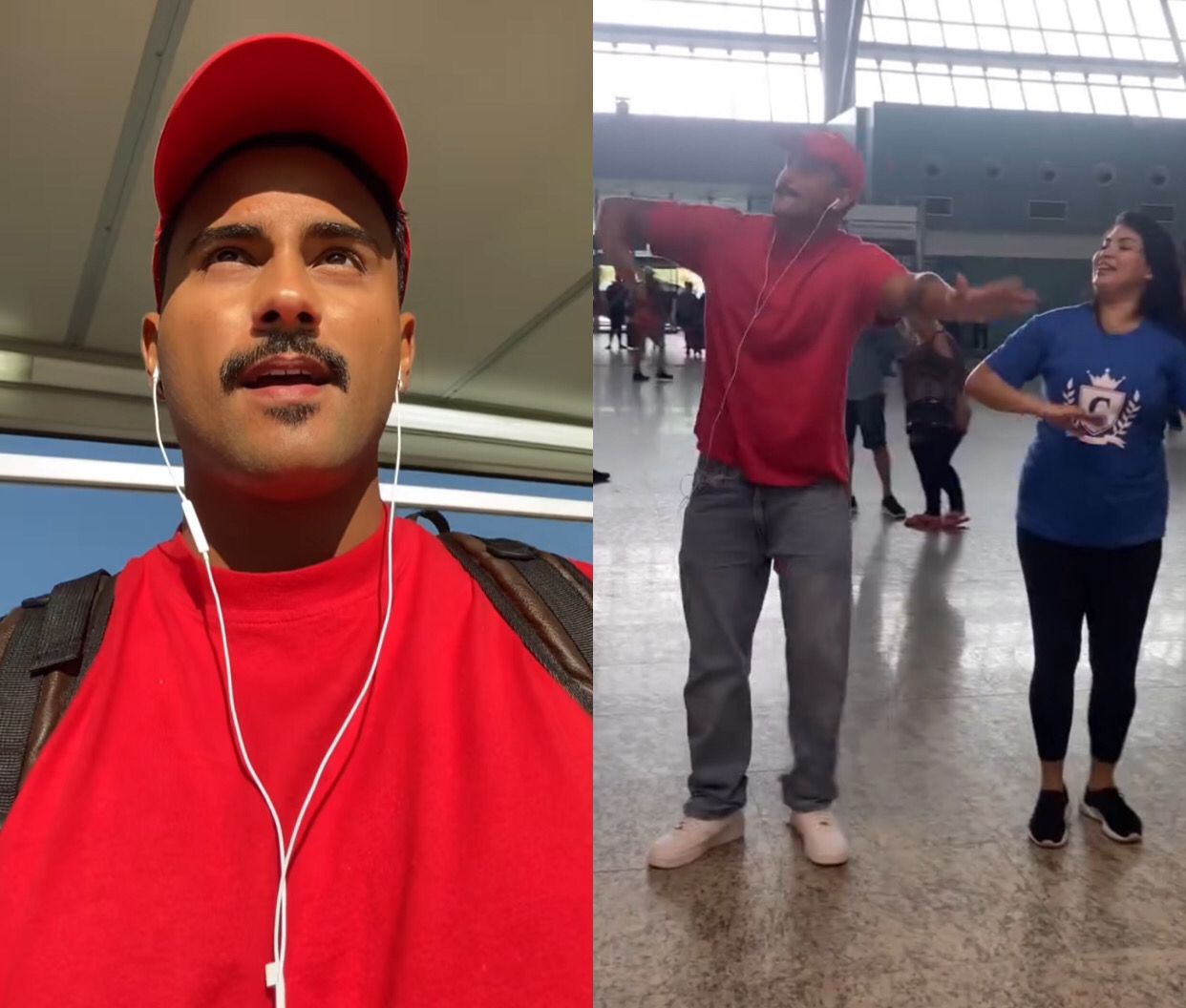 De vermelho, ex-BBB Lucas Pizane chega a Manaus para o Festival de Parintins