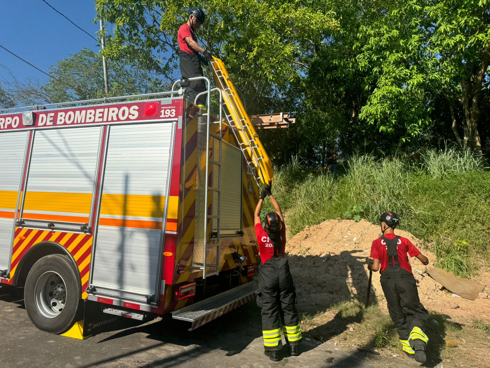 Bombeiros tentam resgatar corpo de homem decapitado em matagal em Manaus