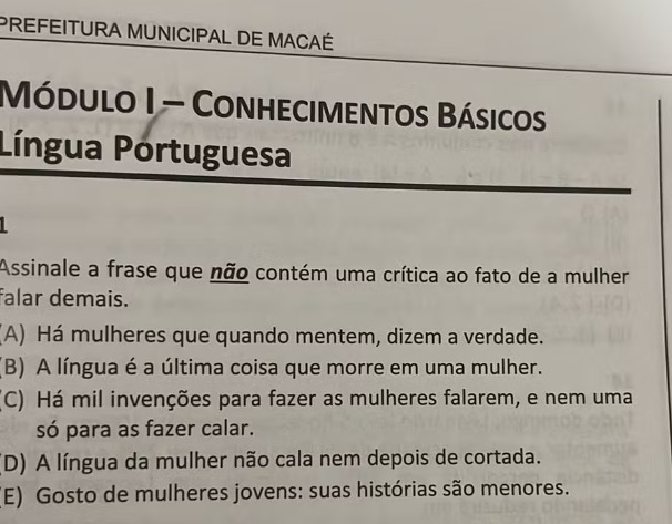 Questões de concurso são anuladas por conteúdo machista: 'mulher é como defeito'