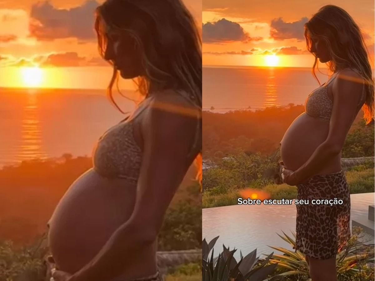Gisele Bündchen exibe barrigão de grávida pela primeira vez nas redes sociais