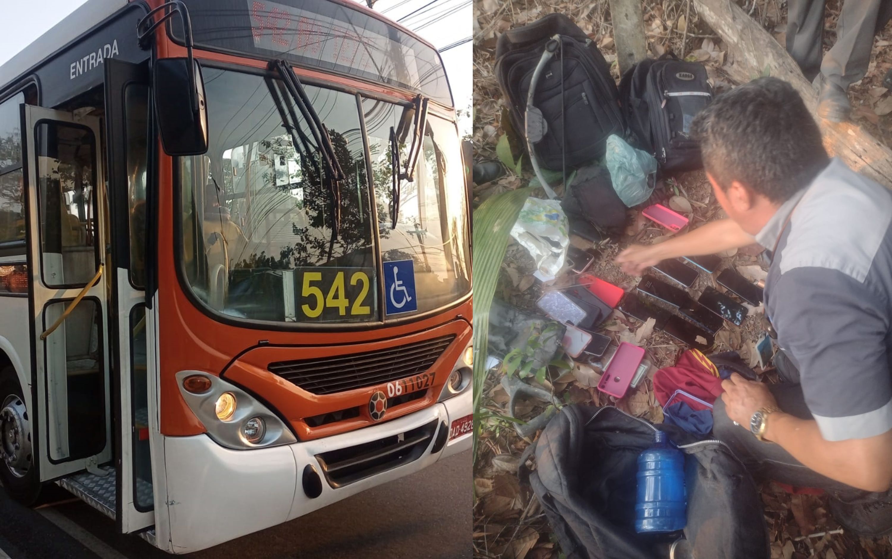 Em fuga, ladrões deixam para trás bolsa com celulares após assalto a ônibus 542 em Manaus