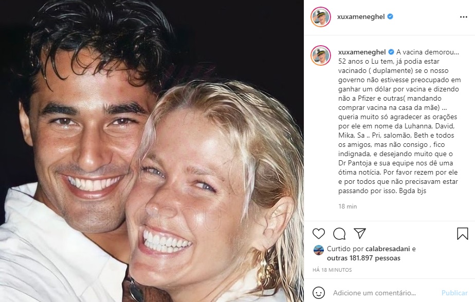 Xuxa faz desabafo revoltado após quadro de Luciano Szafir se agravar: 'não consigo'