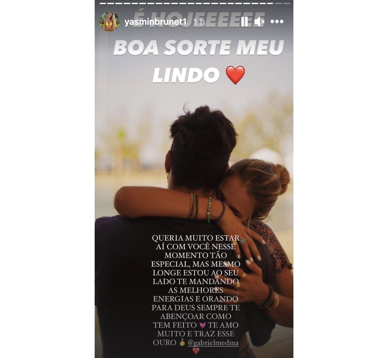 Yasmin Brunet manda recado para Gabriel Medina em dia de competição nas Olimpíadas