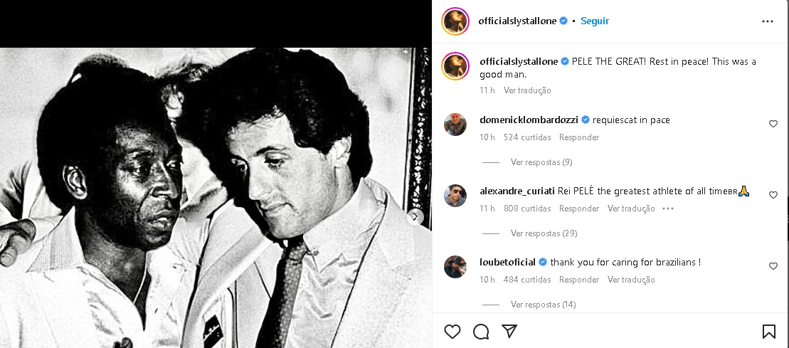 Astro Sylvester Stallone faz homenagem a Pelé