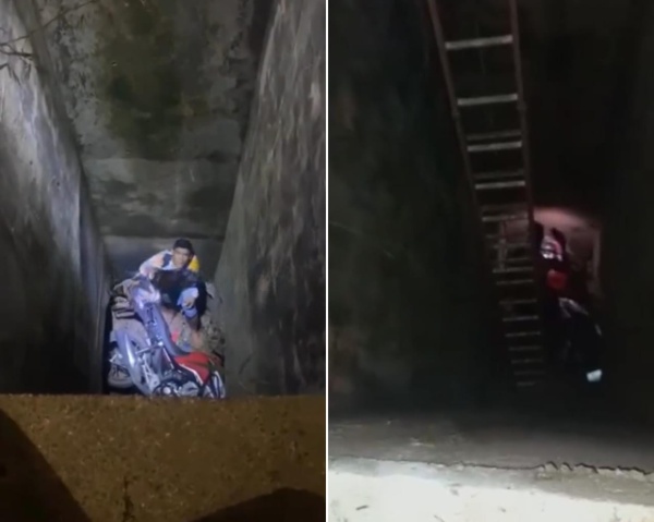 Motociclista cai em buraco de mais de 8 metros e passageira fica ferida em Iranduba; vídeo