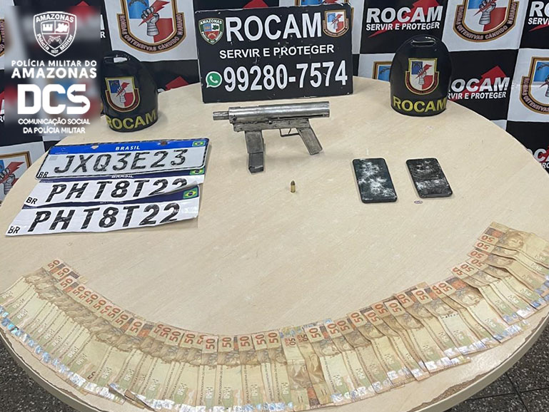 Após arrastão, dupla é presa com submetralhadora e R$ 2 mil em Manaus 