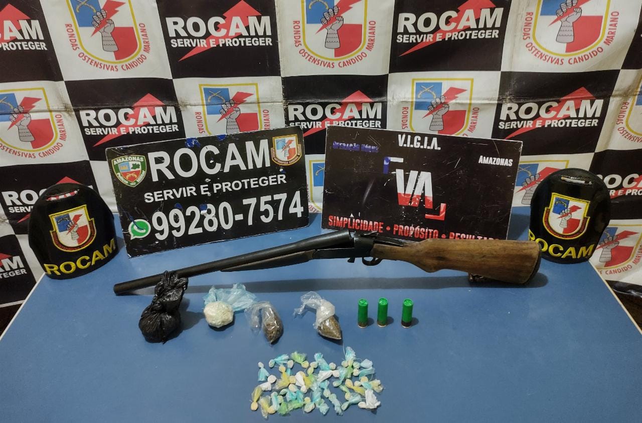 Dupla é presa pela Rocam guardando armas e droga no Amazonas