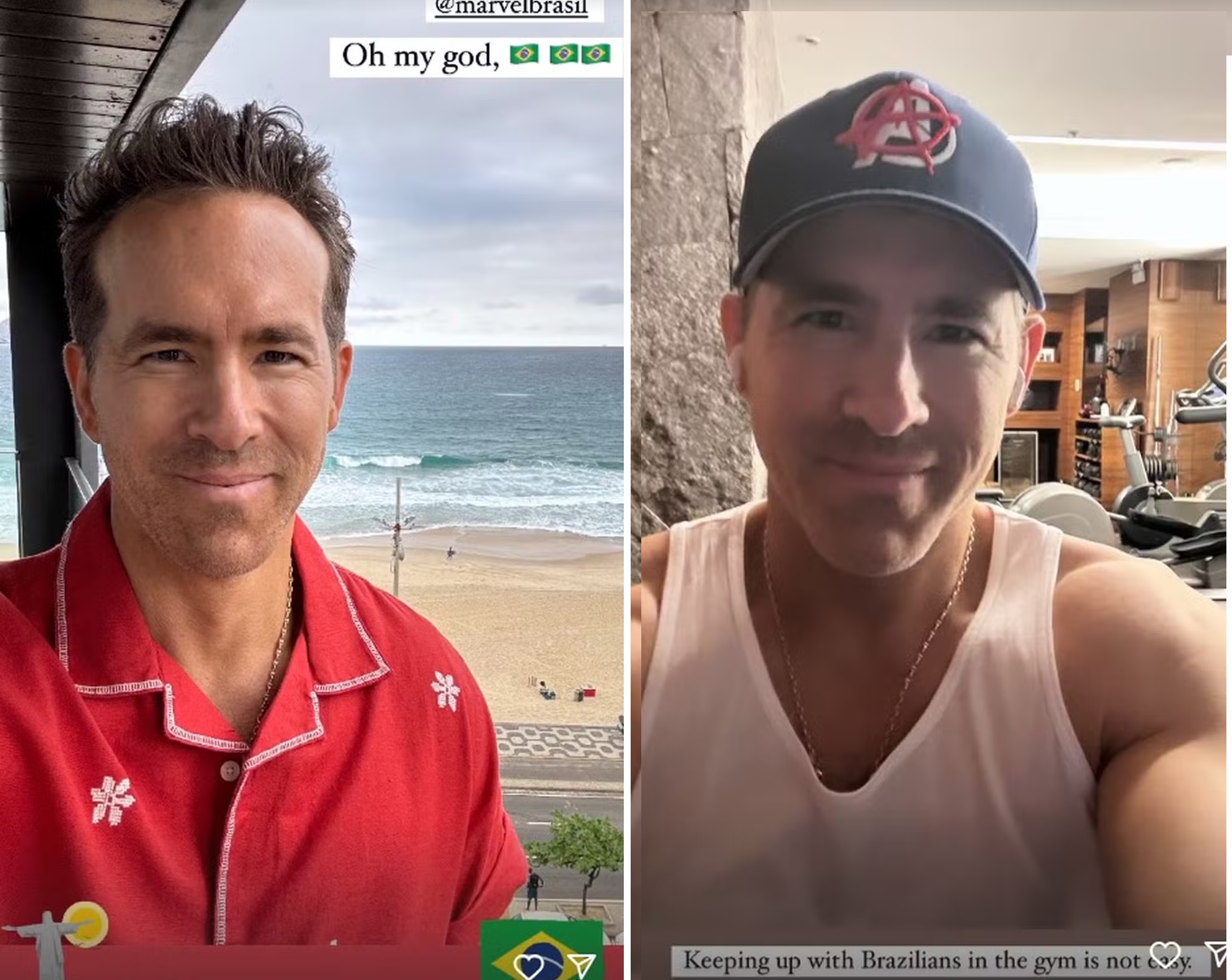 No Brasil, Ryan Reynolds vai à academia: 'acompanhar os brasileiros não é fácil'