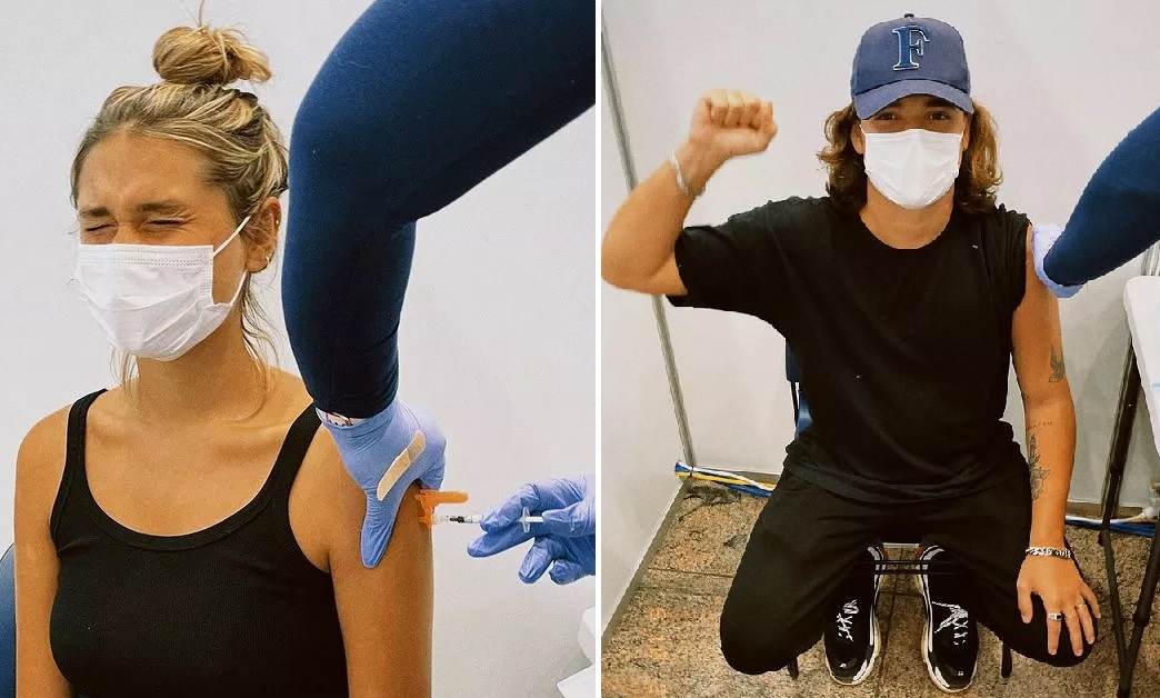 Sasha e marido João Figueiredo tomam vacina contra Covid aos 22 e 20 anos 
