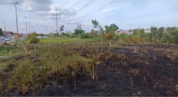 Caminhão-pipa é usado para conter incêndio no Igarapé do Mindu, em Manaus