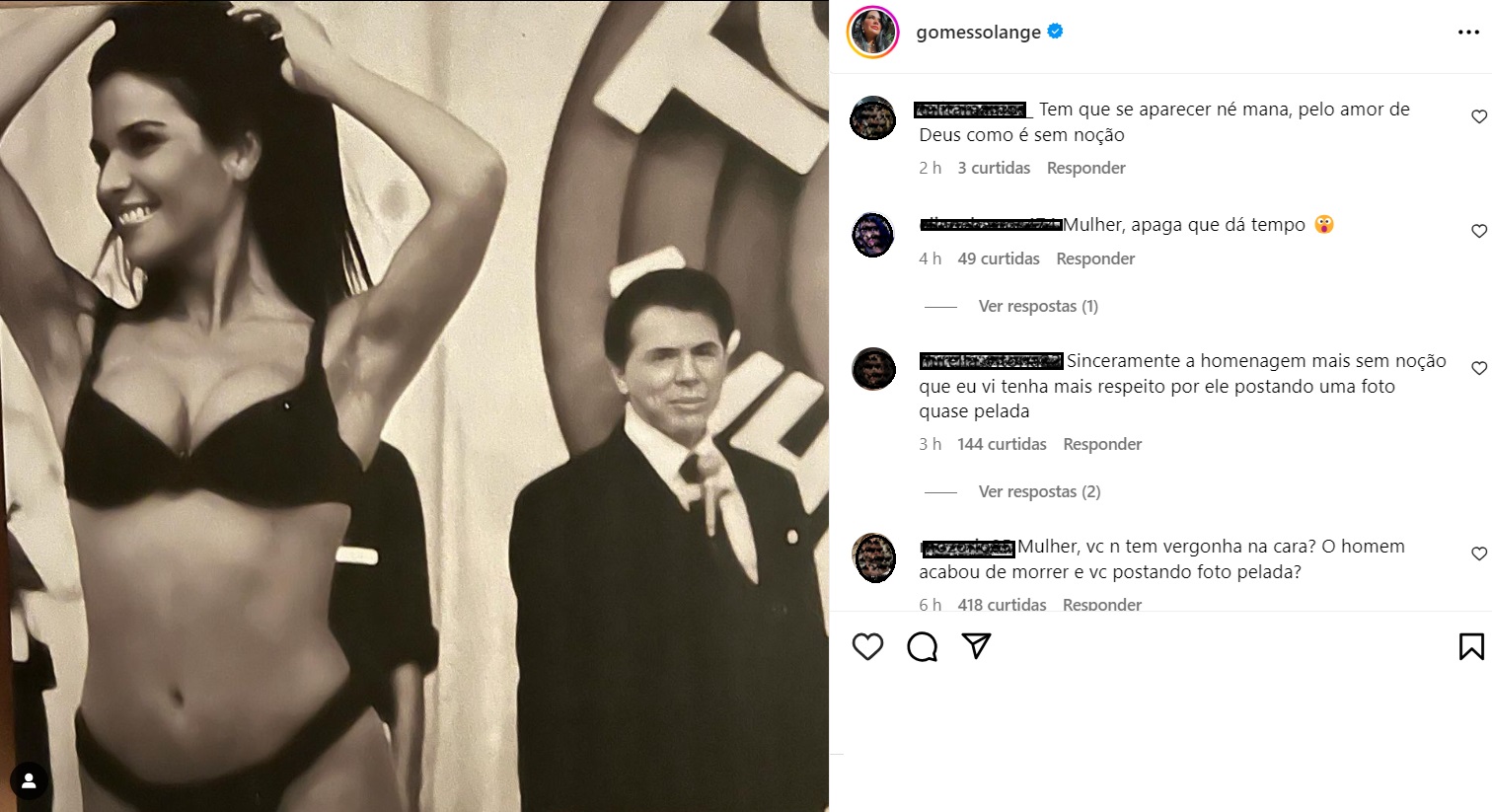 Solange Gomes é criticada ao homenagear Silvio Santos com foto de lingerie