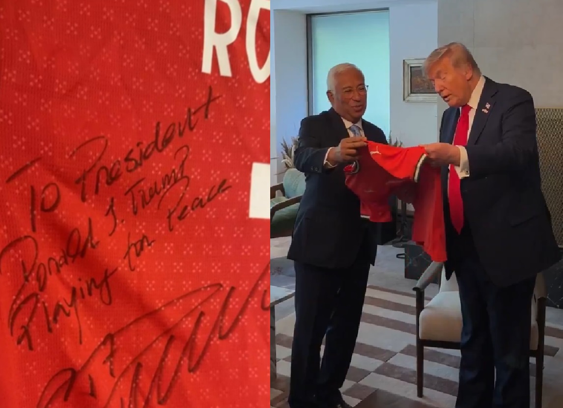 Cristiano Ronaldo faz apelo por paz ao autografar camisa para Trump