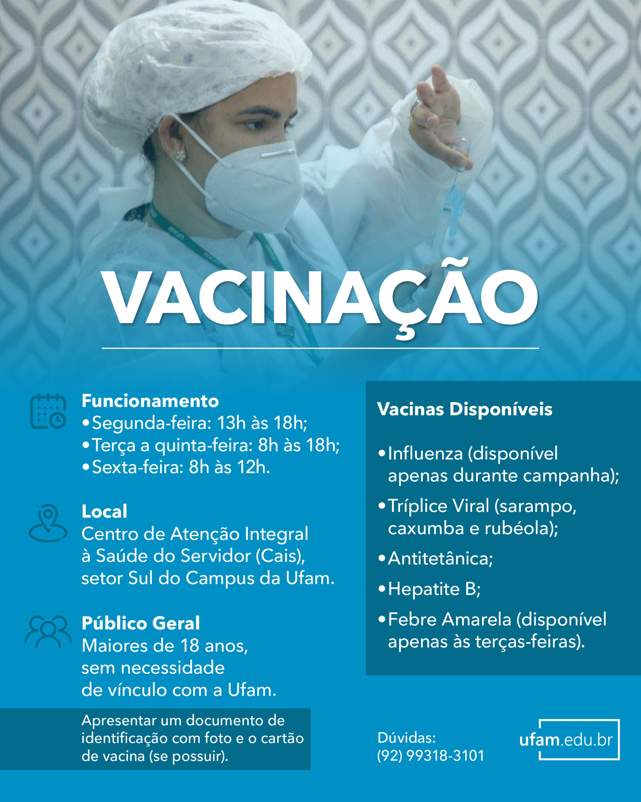 Vacinação gratuita na Ufam é aberta ao público adulto 