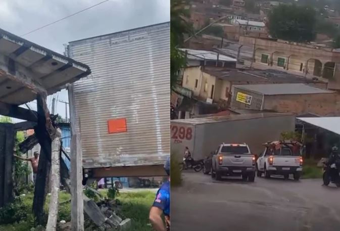 Carga de carreta se desprende e atinge casa na Zona Leste de Manaus