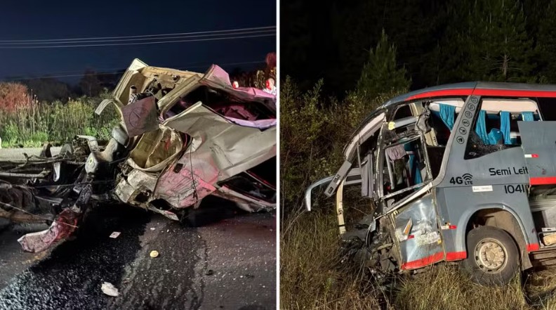 Acidente entre ônibus e caminhão deixa dois mortos e 23 feridos no Paraná