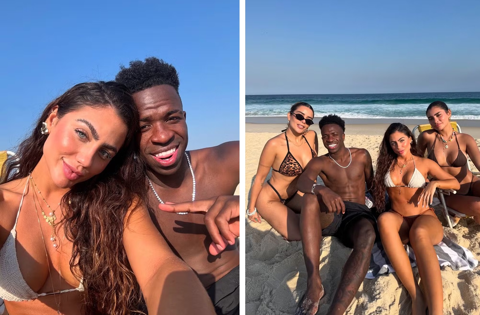 Vini Jr. curte praia com beldades em meio a rumores de affair com Virgínia 
