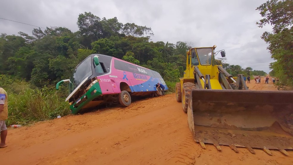 Ônibus de turismo tomba na BR-319