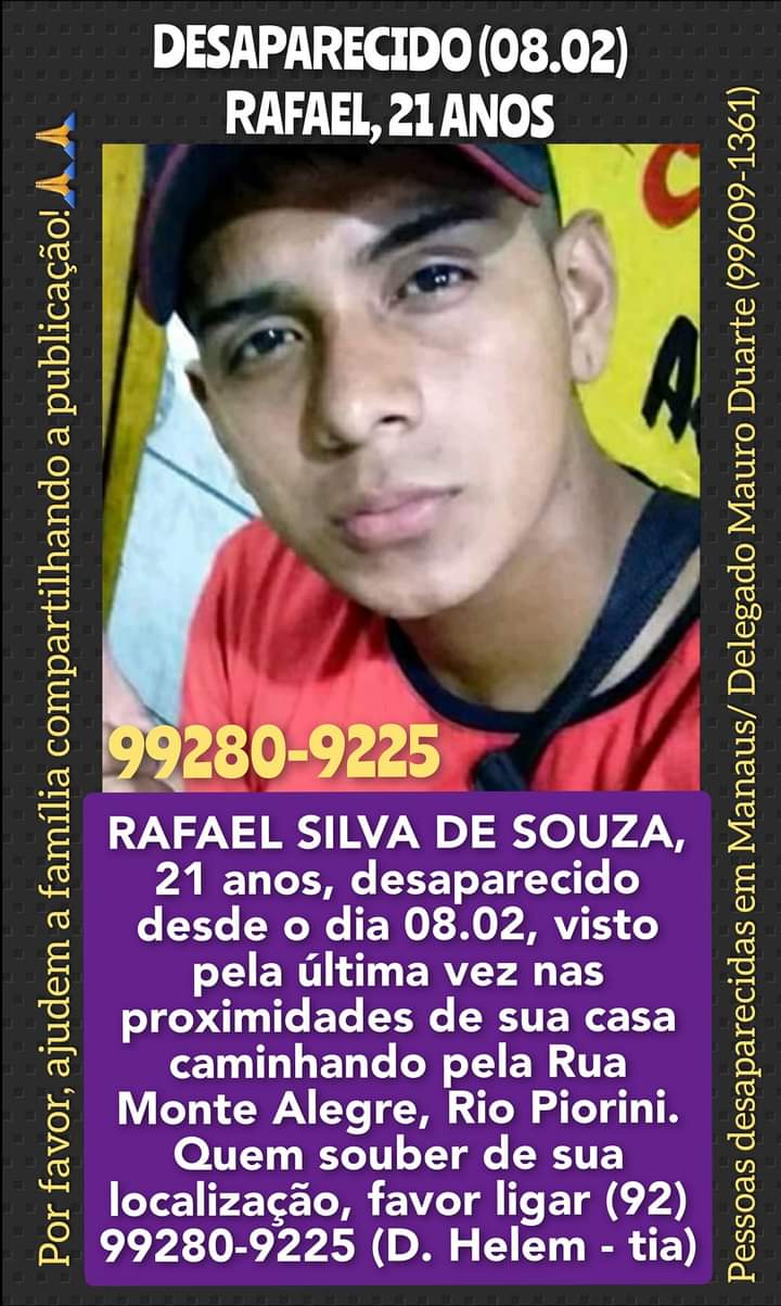 Jovem sai de casa para visitar namorada e desaparece em Manaus 