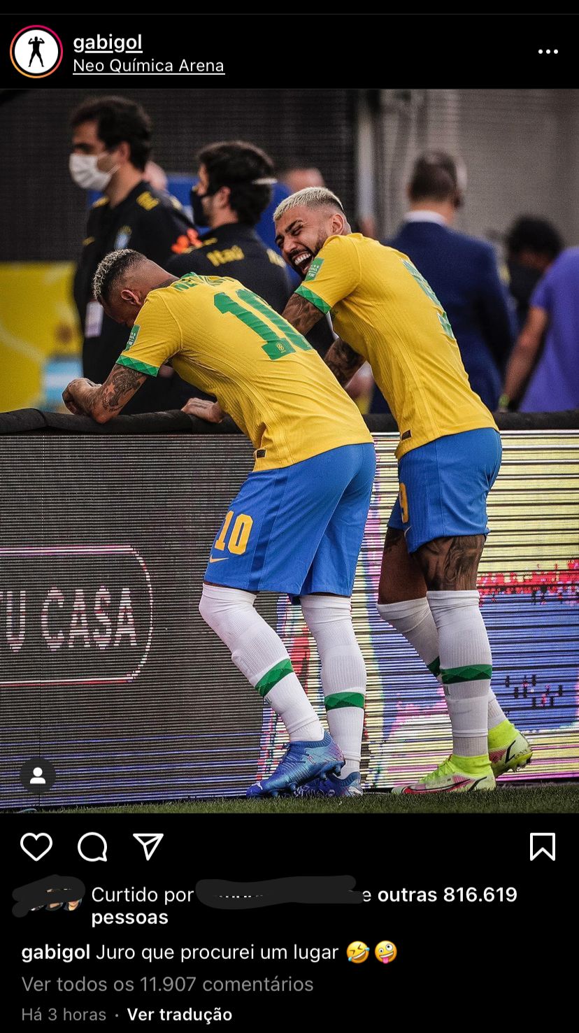 Gabigol posta foto com legenda curiosa após presença da PF em campo e Neymar responde: ‘ia junto’