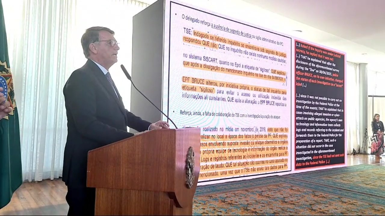 Bolsonaro volta a atacar urna e STF em reunião com embaixadores