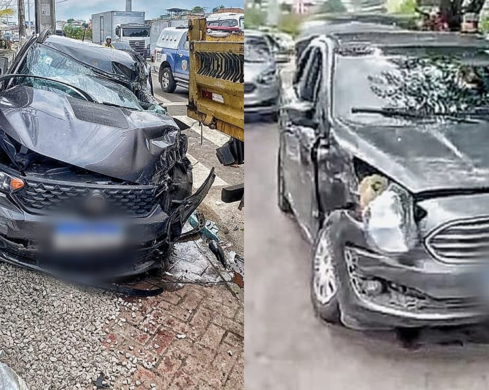 Bandidos invadem contramão durante perseguição e destroem carro em Manaus