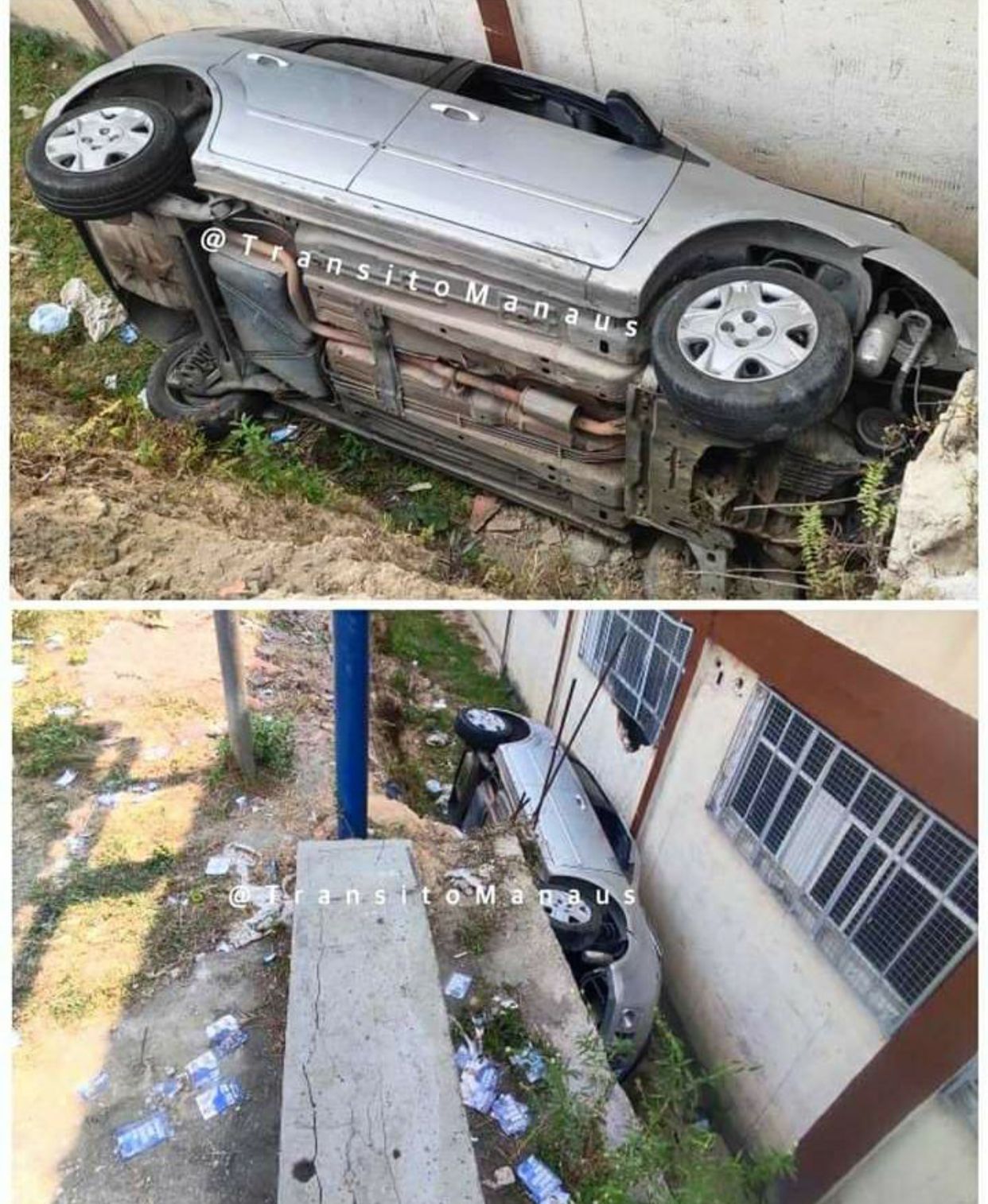 Carro despenca de barranco em acidente em Manaus