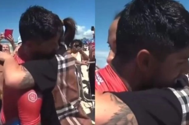 Brigados, Gabriel Medina é surpreendido com abraço da mãe após competição