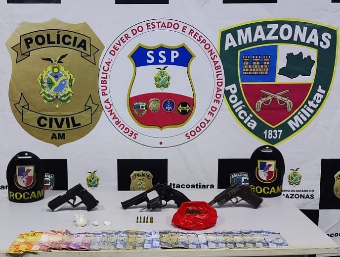 Trio é preso com armas e drogas avaliadas em mais de R$ 7 mil no Amazonas