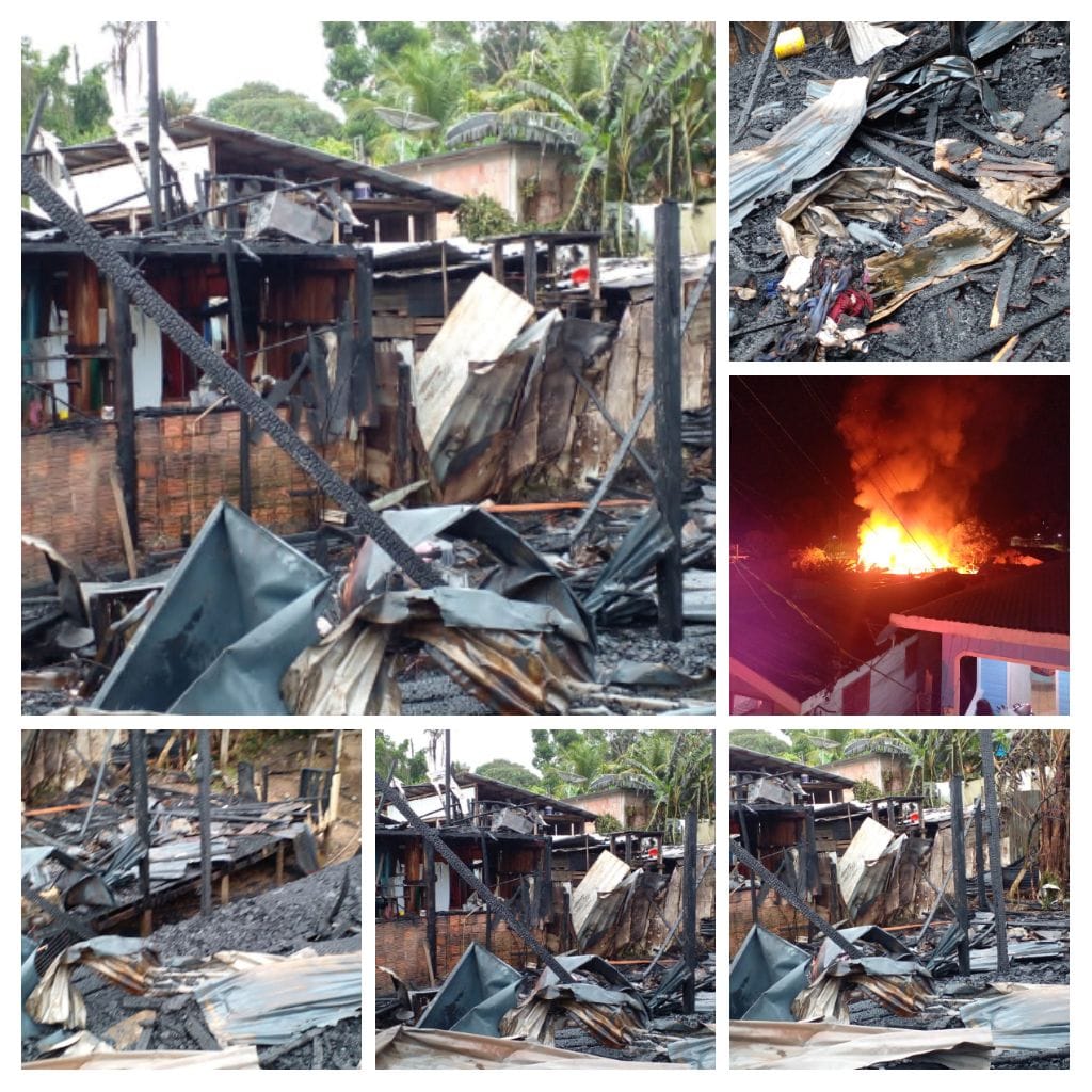 Famílias ficam desabrigadas após incêndio destruir 3 casas no Amazonas