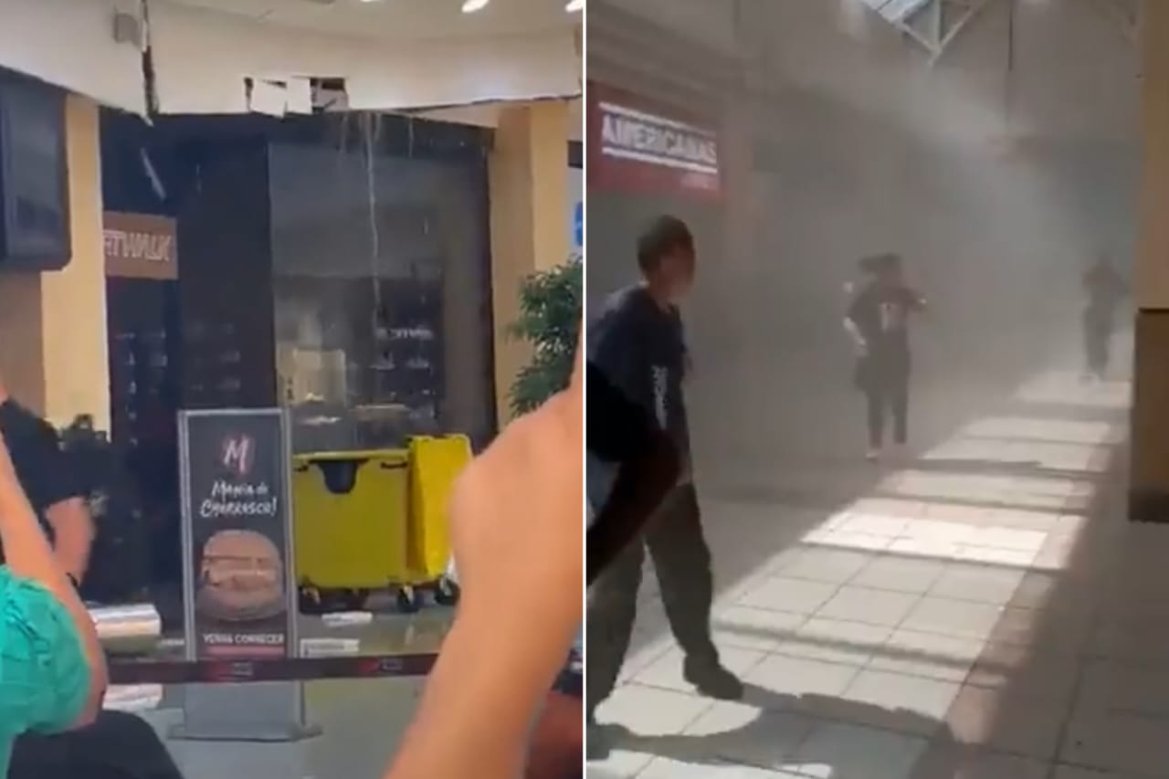 Teto desaba e carros despencam em praça de alimentação de shopping; vídeos