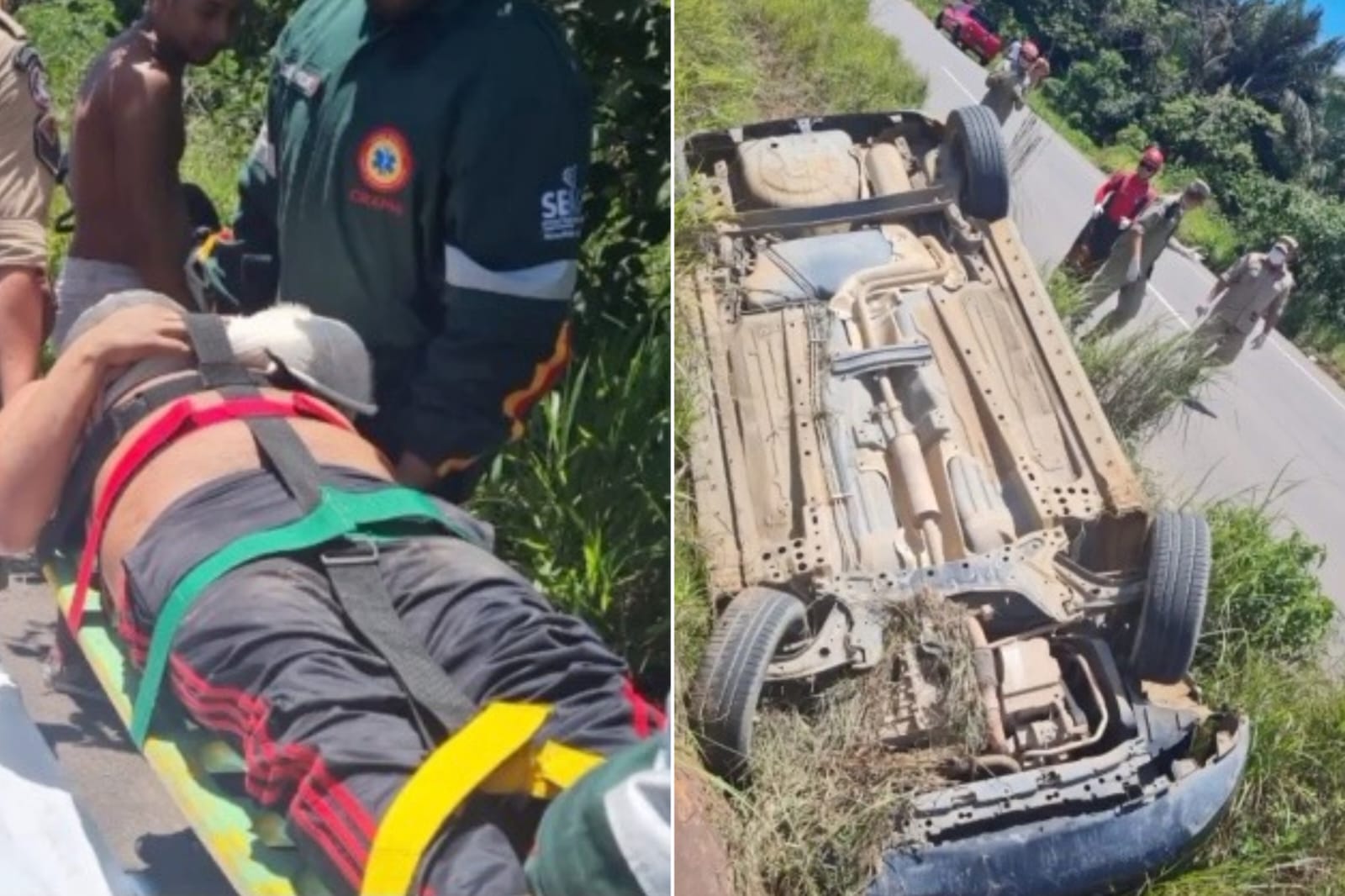 Motorista fica ferido após perder o controle e capotar carro na AM-070